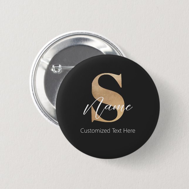 Modern Monogrammed Initial S & Name Personalized 2 Inch Round Button (Front & Back)