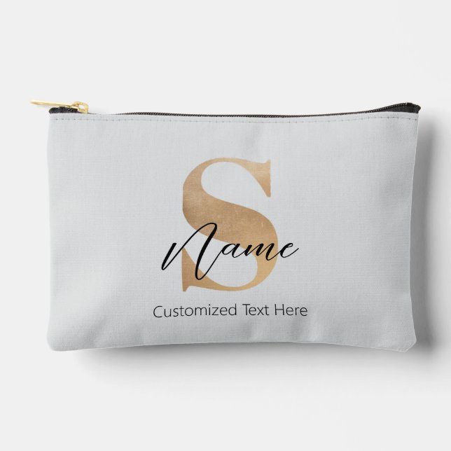 Modern Monogrammed Initial S & Name Personalized Accessory Pouch (Front)