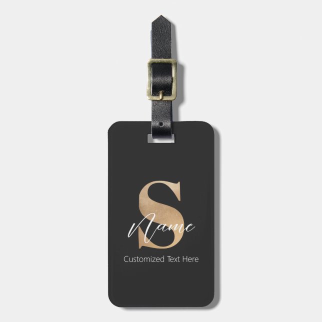 Modern Monogrammed Initial S & Name Personalized Luggage Tag (Front Vertical)