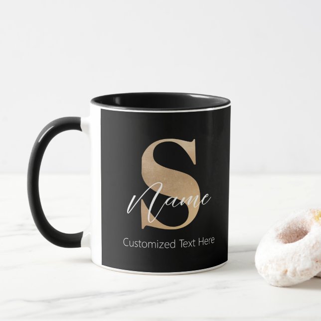 Modern Monogrammed Initial S & Name Personalized Mug (With Donut)
