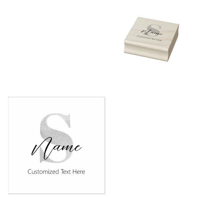 Modern Monogrammed Initial S & Name Personalized Rubber Stamp (Stamped)