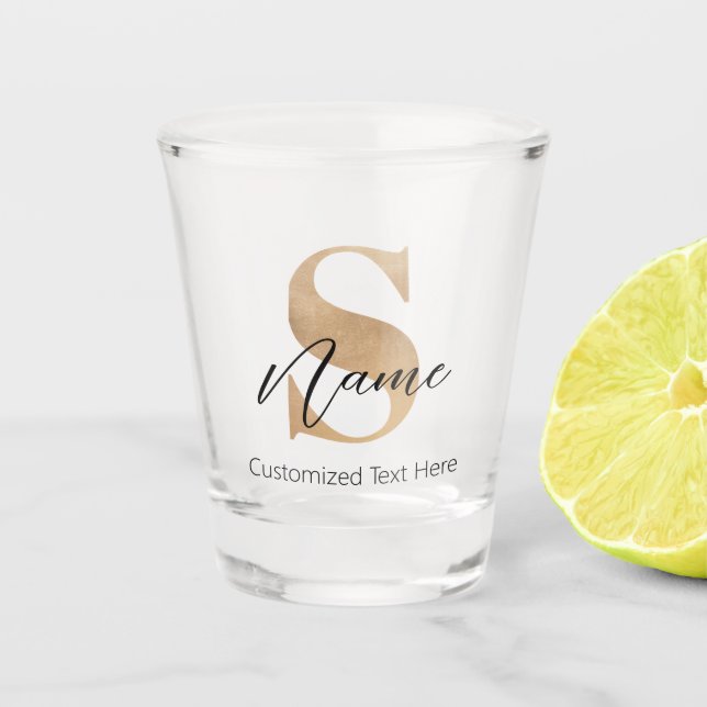 Modern Monogrammed Initial S & Name Personalized Shot Glass (Front)