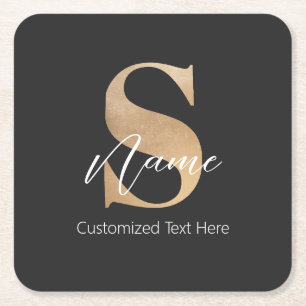 Modern Monogrammed Initial S & Name Personalized Square Paper Coaster