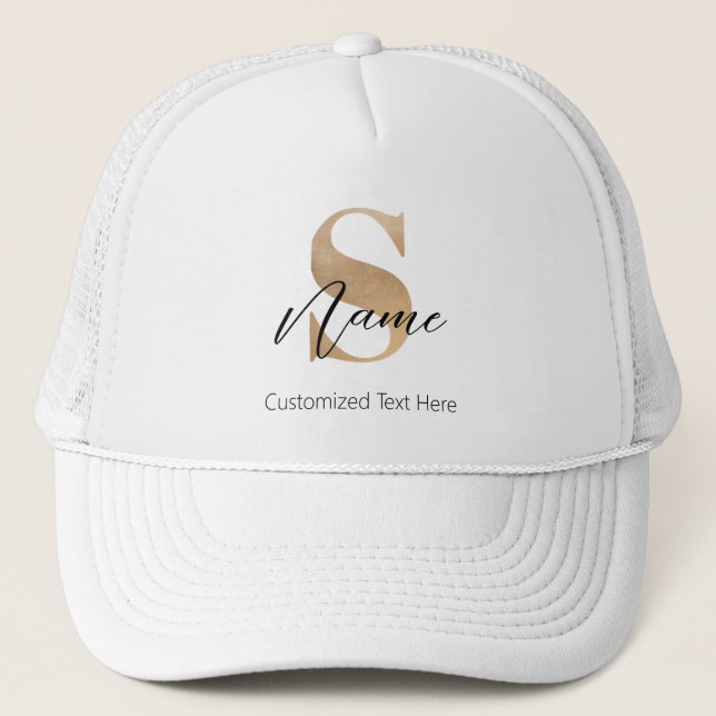 Modern Monogrammed Initial S & Name Personalized Trucker Hat (Front)