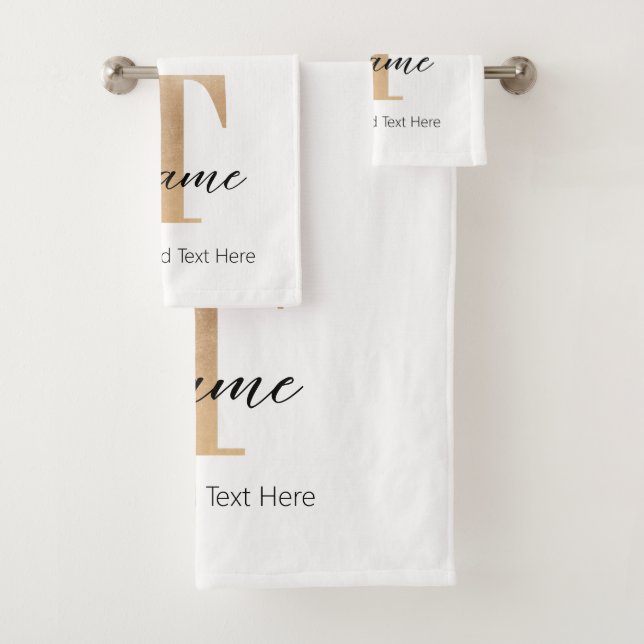 Modern Monogrammed Initial T & Name Personalized Bath Towel Set (Insitu)