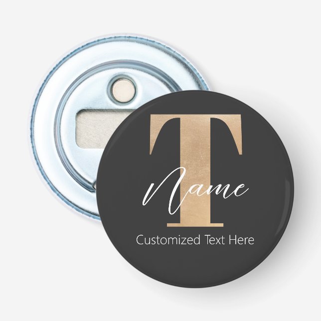 Modern Monogrammed Initial T & Name Personalized Bottle Opener (Front)