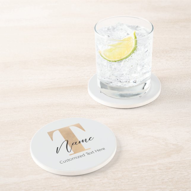 Modern Monogrammed Initial T & Name Personalized Coaster (Side)