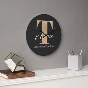 Modern Monogrammed Initial T & Name Personalized Large Clock