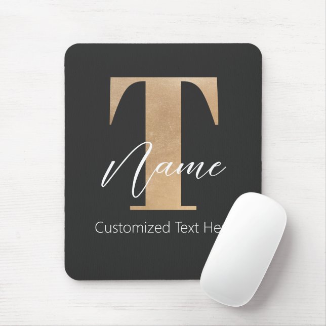 Modern Monogrammed Initial T & Name Personalized Mouse Pad (With Mouse)