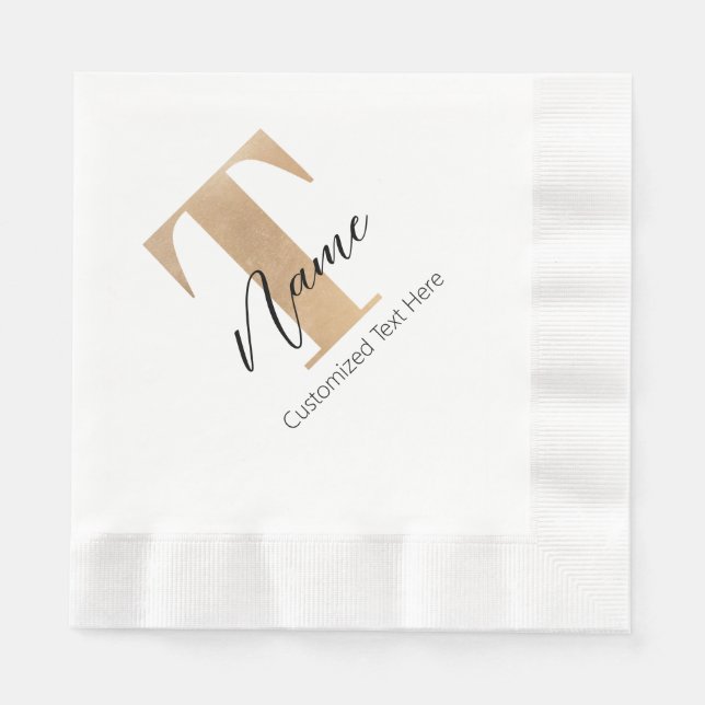 Modern Monogrammed Initial T & Name Personalized Napkin (Front)