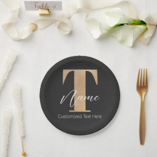 Modern Monogrammed Initial T & Name Personalized Paper Plate