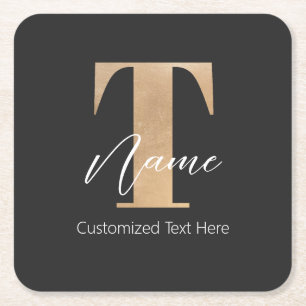 Modern Monogrammed Initial T & Name Personalized Square Paper Coaster