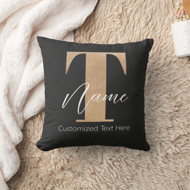 Modern Monogrammed Initial T & Name Personalized Throw Pillow (Blanket)