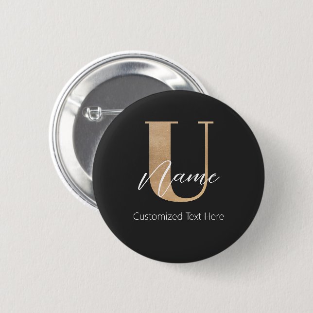 Modern Monogrammed Initial U & Name Personalized 2 Inch Round Button (Front & Back)