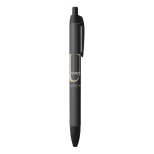 Modern Monogrammed Initial U & Name Personalized Black Ink Pen
