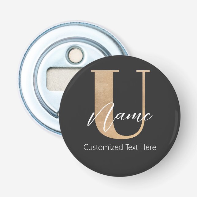 Modern Monogrammed Initial U & Name Personalized Bottle Opener (Front)