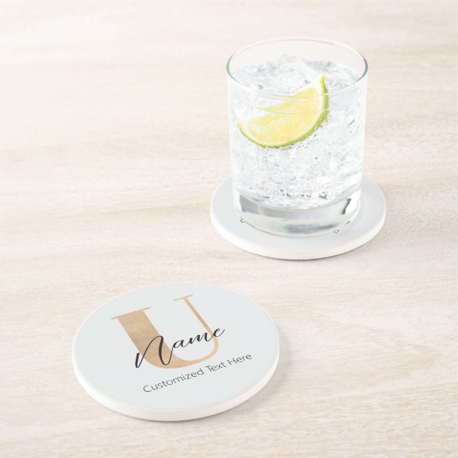 Modern Monogrammed Initial U & Name Personalized Coaster (Side)