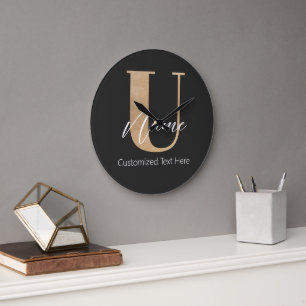 Modern Monogrammed Initial U & Name Personalized Large Clock