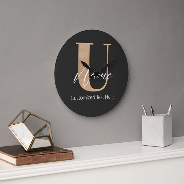 Modern Monogrammed Initial U & Name Personalized Large Clock (Office)