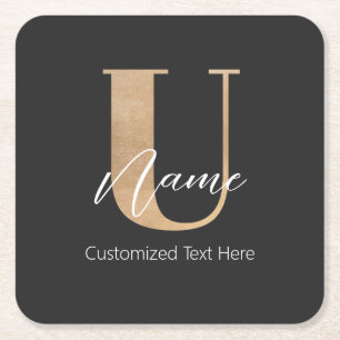 Modern Monogrammed Initial U & Name Personalized Square Paper Coaster