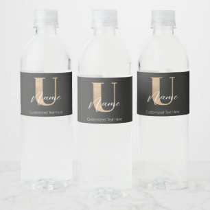 Modern Monogrammed Initial U & Name Personalized Water Bottle Label