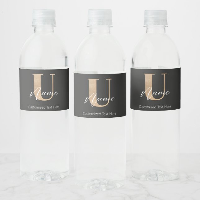 Modern Monogrammed Initial U & Name Personalized Water Bottle Label (Bottles)