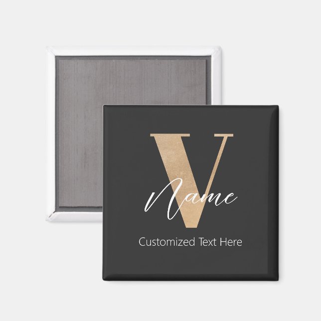Modern Monogrammed Initial V & Name Personal Magnet (Front/Back)