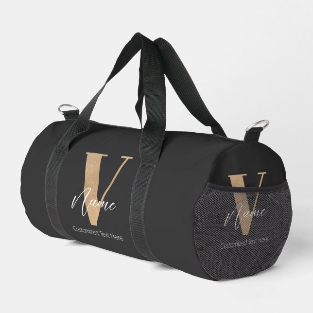Modern Monogrammed Initial V & Name Personalized Duffle Bag (Right Corner)