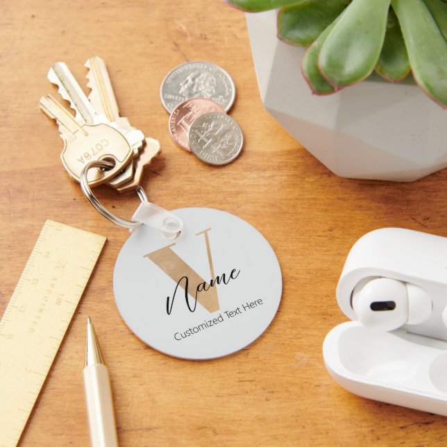 Modern Monogrammed Initial V & Name Personalized Keychain (Desk)