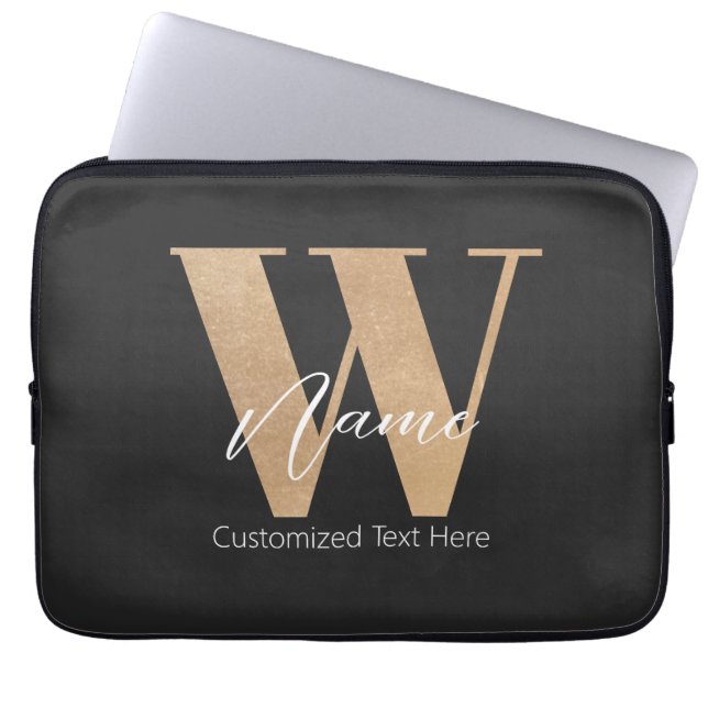 Modern Monogrammed Initial W & Name Personalized Laptop Sleeve (Front)