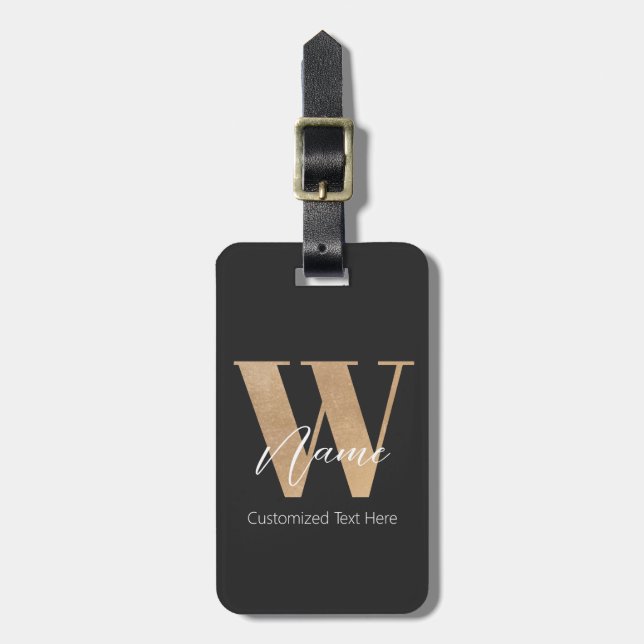 Modern Monogrammed Initial W & Name Personalized Luggage Tag (Front Vertical)