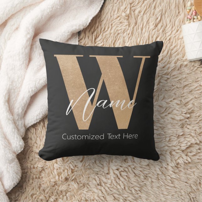Modern Monogrammed Initial W & Name Personalized Throw Pillow (Blanket)