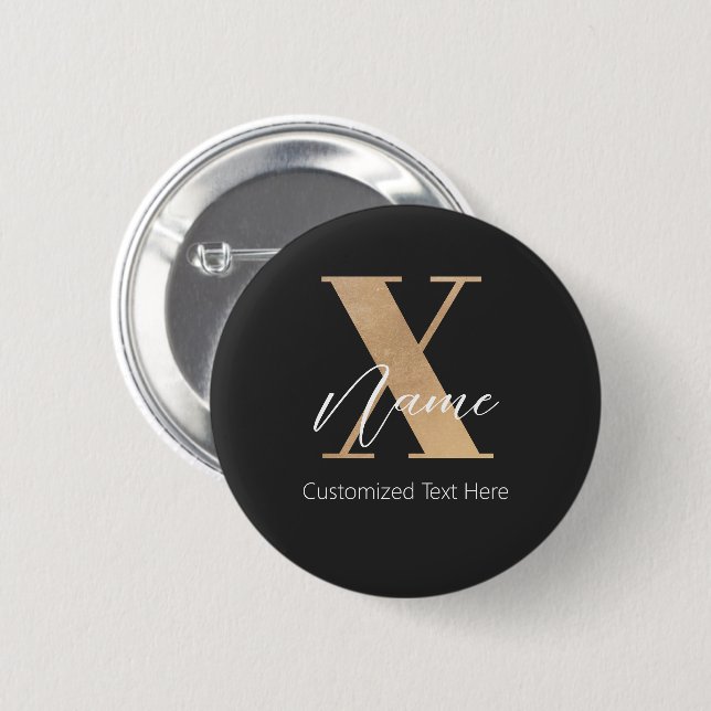 Modern Monogrammed Initial X & Name Personalized 2 Inch Round Button (Front & Back)