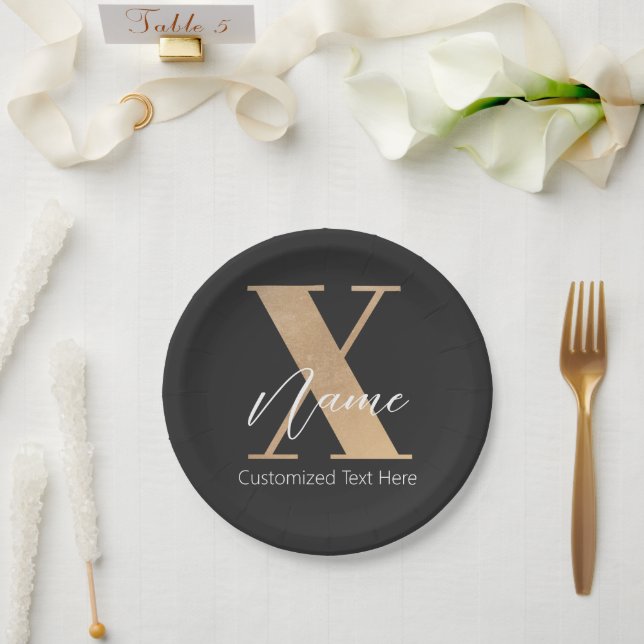 Modern Monogrammed Initial X & Name Personalized Paper Plate (Wedding)