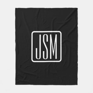 Modern Monogrammed Initials   Black & White Fleece Blanket