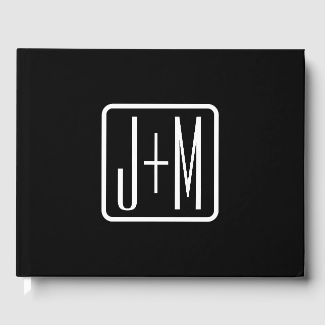 Modern Monogrammed Initials | Black & White Guest Book (Front)