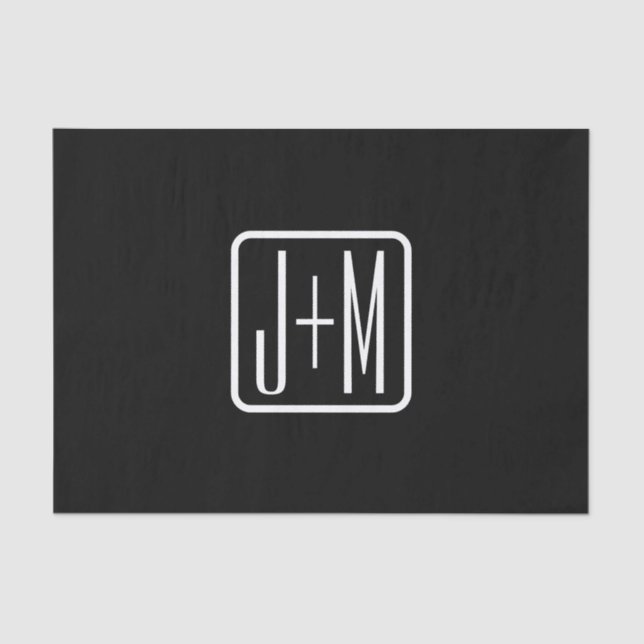 Modern Monogrammed Initials | Black & White Tissue Paper (Front)