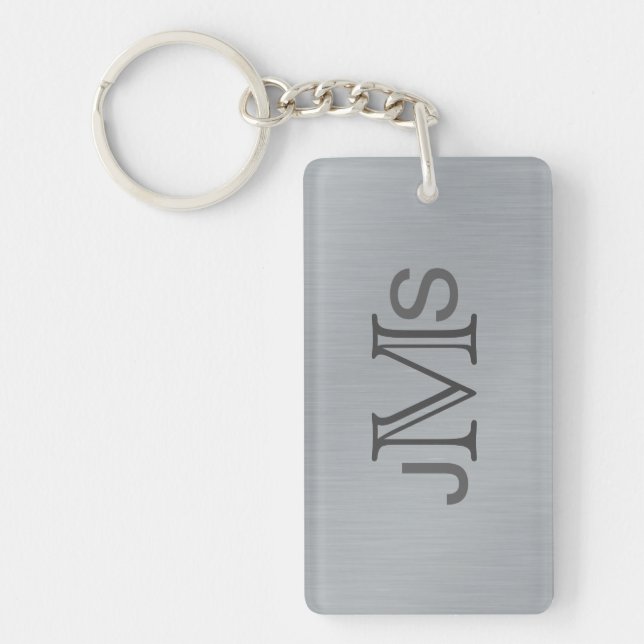 Modern Monogrammed Initials | Brushed Metal Look Keychain (Front)