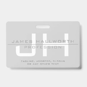 Modern Monogrammed Initials (or other text) Grey Badge