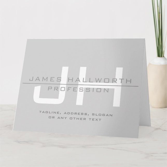 Modern Monogrammed Initials (or other text) Grey Card (Front)