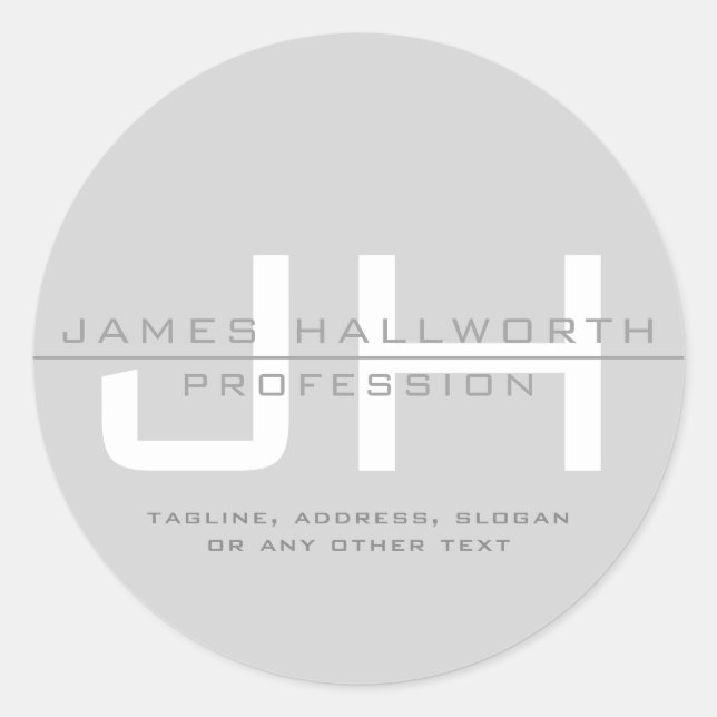 Modern Monogrammed Initials (or other text) Grey Classic Round Sticker (Front)
