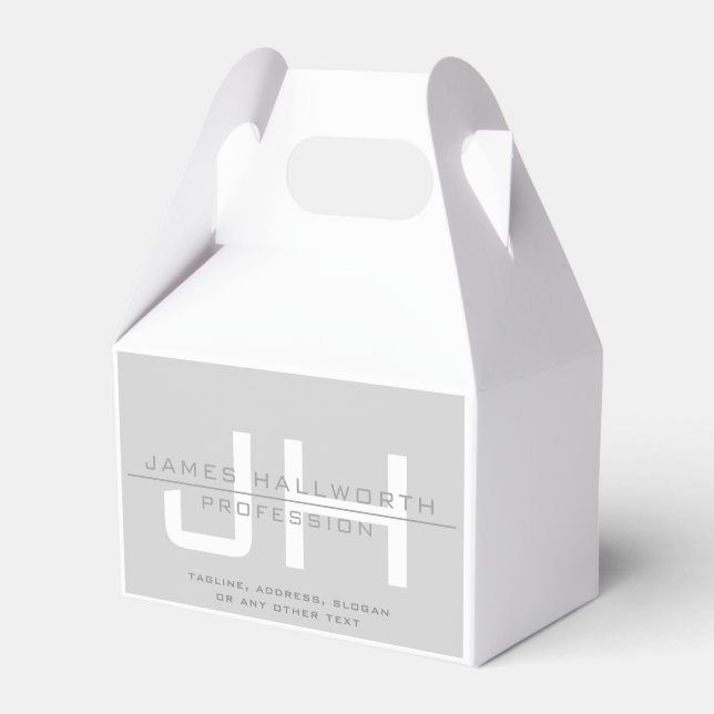 Modern Monogrammed Initials (or other text) Grey Favor Box (Front Side)