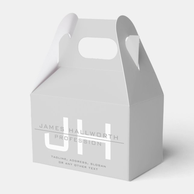 Modern Monogrammed Initials (or other text) Grey Favor Box (Front Side)