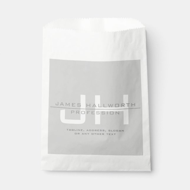 Modern Monogrammed Initials (or other text) Grey Favour Bag (Front)