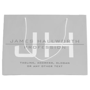 Modern Monogrammed Initials (or other text) Grey Large Gift Bag