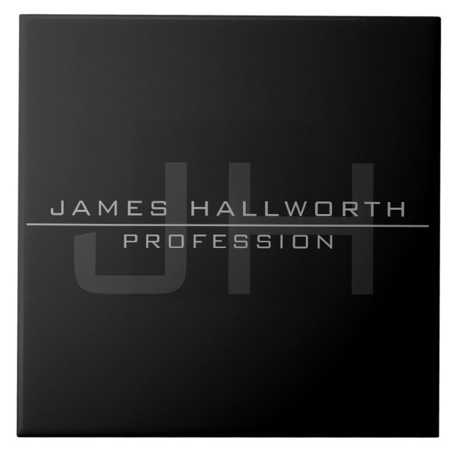 Modern Monogrammed Initials (or other text) Grey Tile (Front)