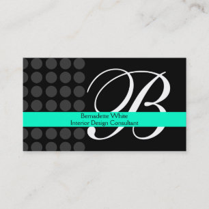 Modern Monogrammed Interior Design Teal Black Grey Business Card