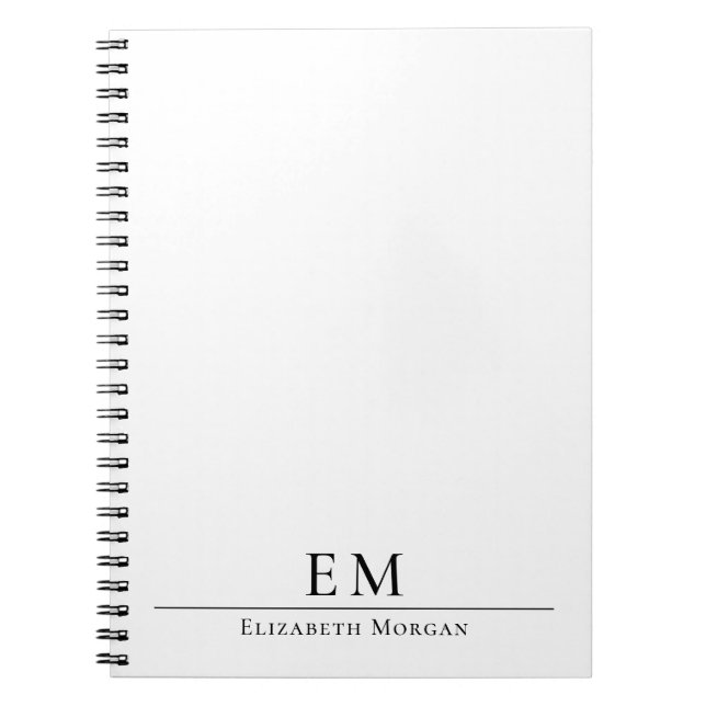 Modern Monogrammed Minimal Elegant Black White Notebook (Front)