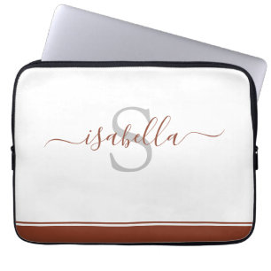 Modern Monogrammed Minimalist Rust Girly Script Laptop Sleeve