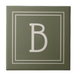 Modern Monogrammed Moss Green & Off White Initial Tile<br><div class="desc">Modern & Stylish personalized monogram added to decorative chic simple style decorative tile in moss green and off white. Great gift idea! Easily customize with design tool to make it your own! Contact me at beachpausedesigns@gmail.com if you need help or have questions with this or any of our designs. Other...</div>